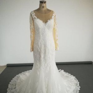 Darius Cordell - long sleeve illusion neckline wedding dress